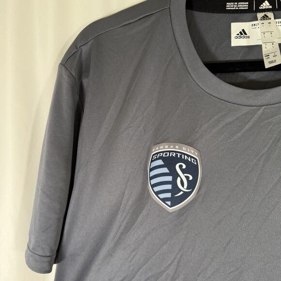 Adidas Sporting KC Shirt Men's Large Grey Short Sleeve Crewneck Athletic - Picture 6 of 11